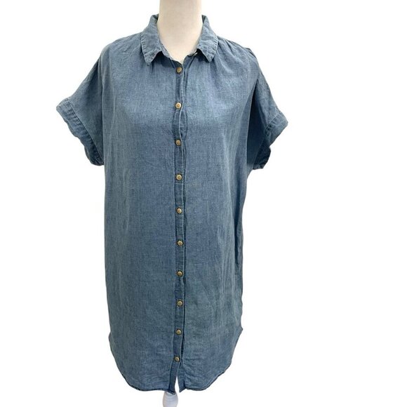 MADEWELL Linen Blend Popover Shirtdress Shirt Dress Chambray Denim size Medium - Picture 1 of 9
